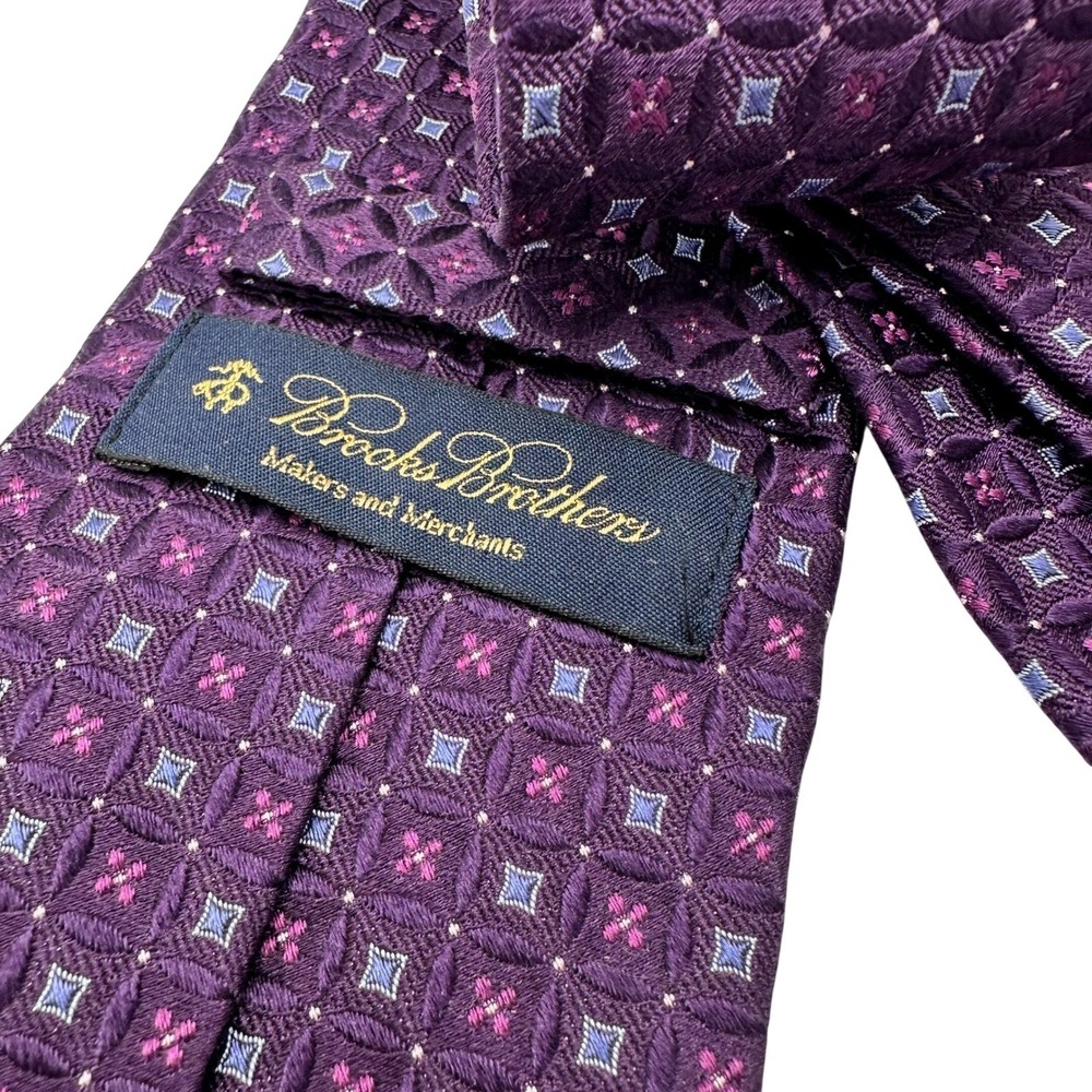 Brooks Brothers Mens Purple Geometric Silk Necktie Jacquard Formal Dress Tie